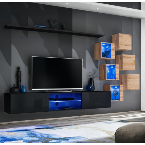 Ensemble Meuble TV "Switch XXI" 260cm Noir & Naturel|Meuble TV|Paris Prix