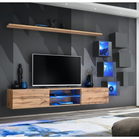 Ensemble Meuble TV "Switch XXI" 260cm Naturel & Gris|Meuble TV|Paris Prix