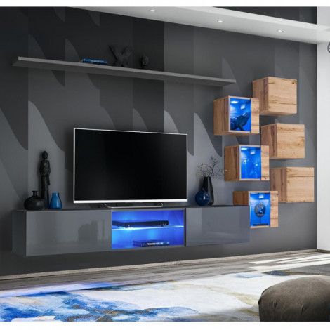 Ensemble Meuble TV "Switch XXI" 260cm Gris & Naturel|Meuble TV|Paris Prix