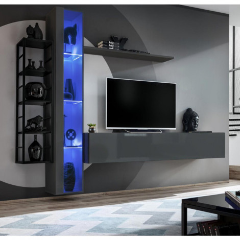 Ensemble Meuble TV Design "Switch VII" 240cm Gris & Noir|Meuble TV|Paris Prix