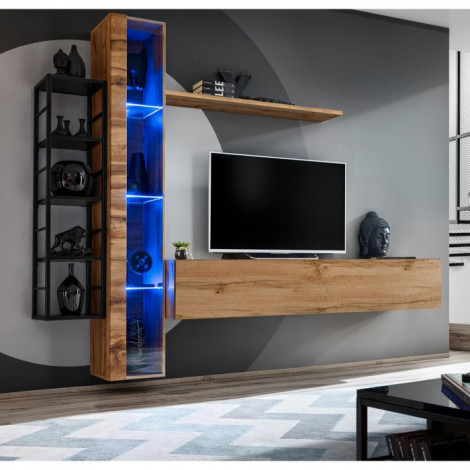 Ensemble Meuble TV Design "Switch VII" 240cm Naturel & Noir|Meuble TV|Paris Prix