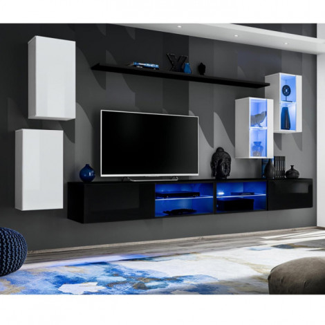 Ensemble Meuble TV Design "Switch XXV" 280cm Blanc & Noir|Meuble TV|Paris Prix