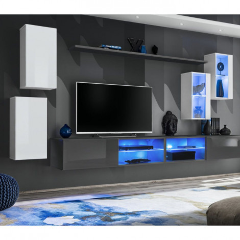 Ensemble Meuble TV "Switch XXV" 280cm Blanc & Gris|Meuble TV|Paris Prix