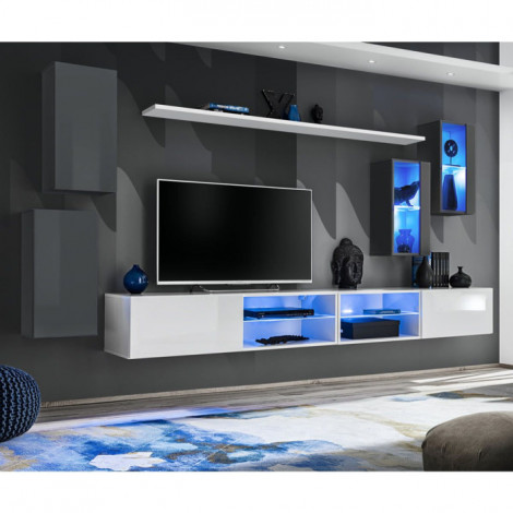 Ensemble Meuble TV "Switch XXV" 280cm Gris & Blanc|Meuble TV|Paris Prix