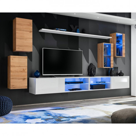 Ensemble Meuble TV "Switch XXV" 280cm Naturel & Blanc|Meuble TV|Paris Prix