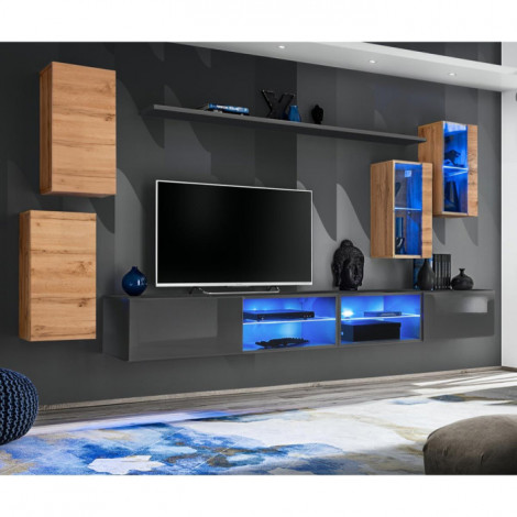 Ensemble Meuble TV "Switch XXV" 280cm Naturel & Gris|Meuble TV|Paris Prix