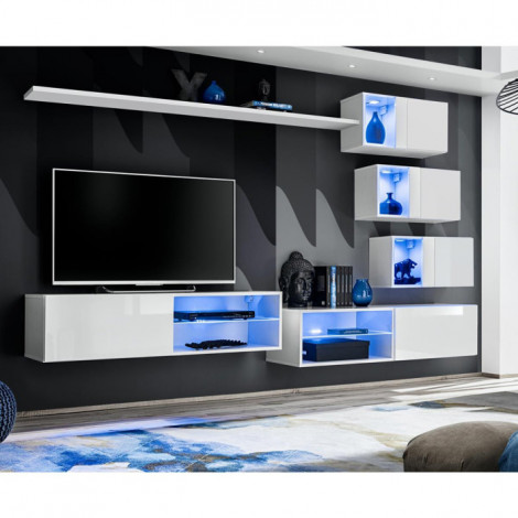 Ensemble Meuble TV Design "Switch XXIV" 250cm Blanc|Meuble TV|Paris Prix