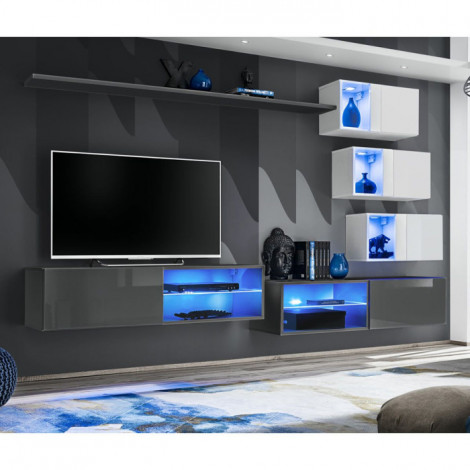 Ensemble Meuble TV "Switch XXIV" 250cm Gris & Blanc|Meuble TV|Paris Prix