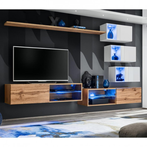 Ensemble Meuble TV "Switch XXIV" 250cm Naturel & Blanc|Meuble TV|Paris Prix