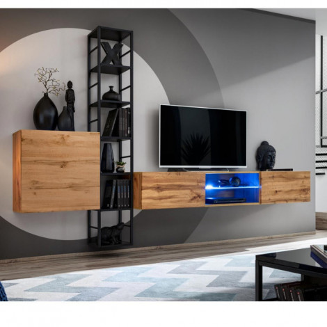 Ensemble Meuble TV Design "Switch VI" 270cm Naturel & Noir|Meuble TV|Paris Prix