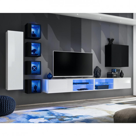 Ensemble Meuble TV "Switch XXVI" 320cm Blanc & Noir|Meuble TV|Paris Prix