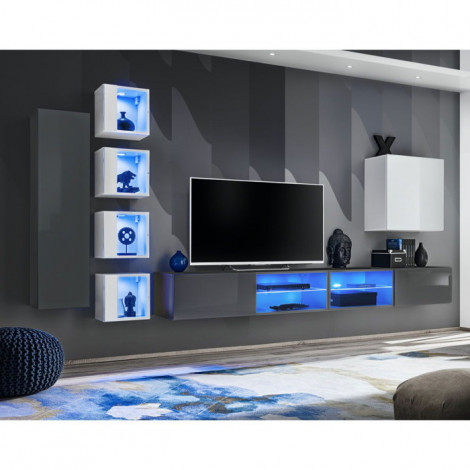 Ensemble Meuble TV "Switch XXVI" 320cm Gris & Blanc|Meuble TV|Paris Prix