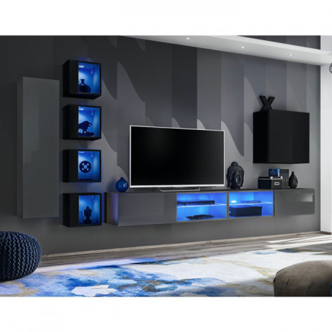 Ensemble Meuble TV "Switch XXVI" 320cm Gris & Noir|Meuble TV|Paris Prix
