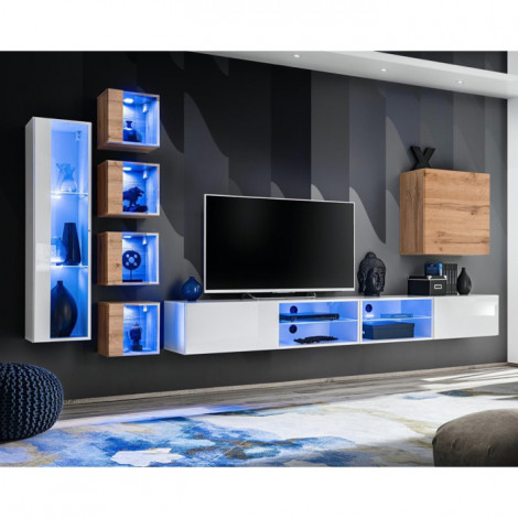 Ensemble Meuble TV "Switch XXVI" 320cm Blanc & Naturel|Meuble TV|Paris Prix