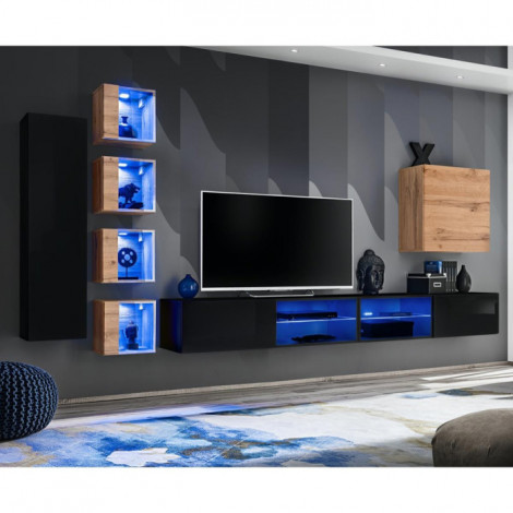 Ensemble Meuble TV "Switch XXVI" 320cm Noir & Naturel|Meuble TV|Paris Prix