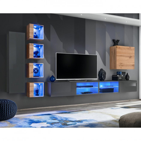 Ensemble Meuble TV "Switch XXVI" 320cm Gris & Naturel|Meuble TV|Paris Prix