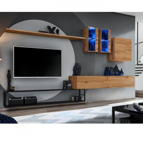 Ensemble Meuble TV Design "Switch I" 330cm Naturel & Noir|Meuble TV|Paris Prix
