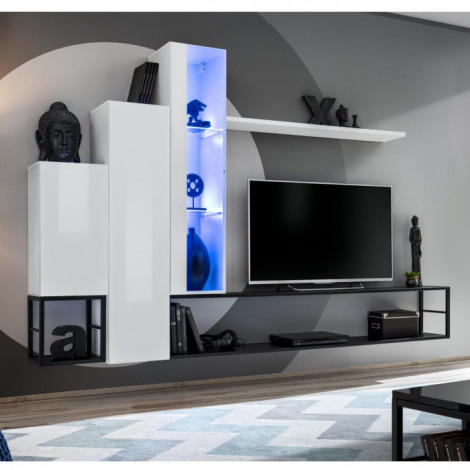 Ensemble Meuble TV Design "Switch VIII" 240cm Blanc & Noir|Meuble TV|Paris Prix