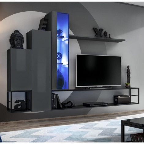 Ensemble Meuble TV Design "Switch VIII" 240cm Gris & Noir|Meuble TV|Paris Prix