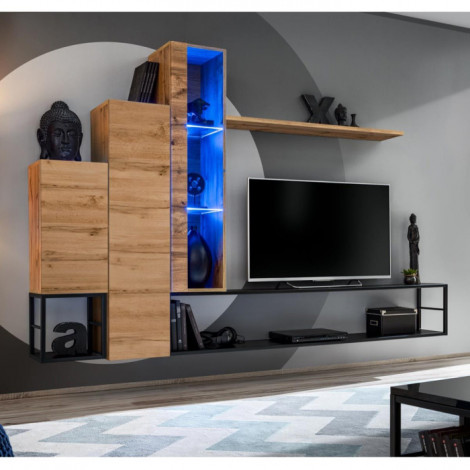 Ensemble Meuble TV Design "Switch VIII" 240cm Naturel & Noir|Meuble TV|Paris Prix