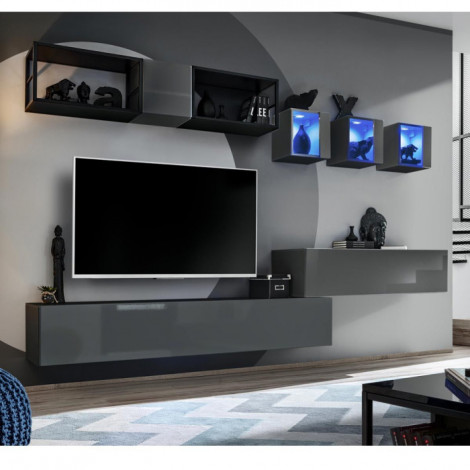 Ensemble Meuble TV Design "Switch III" 280cm Gris & Noir|Meuble TV|Paris Prix