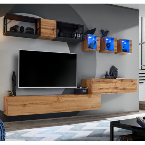 Ensemble Meuble TV Design "Switch III" 280cm Naturel & Noir|Meuble TV|Paris Prix
