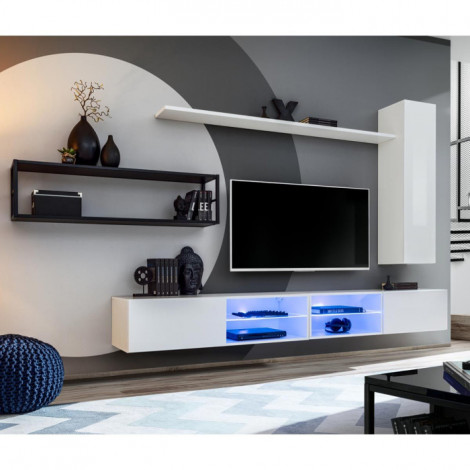 Ensemble Meuble TV Design "Switch IV" 300cm Blanc & Noir|Meuble TV|Paris Prix