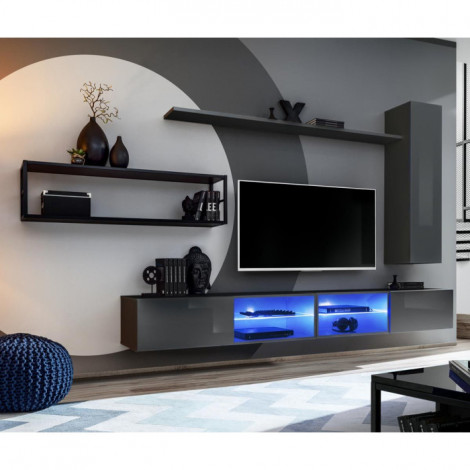 Ensemble Meuble TV Design "Switch IV" 300cm Gris & Noir|Meuble TV|Paris Prix