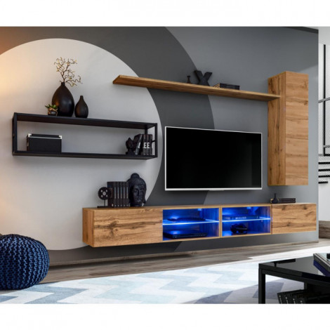 Ensemble Meuble TV Design "Switch IV" 300cm Naturel & Noir|Meuble TV|Paris Prix