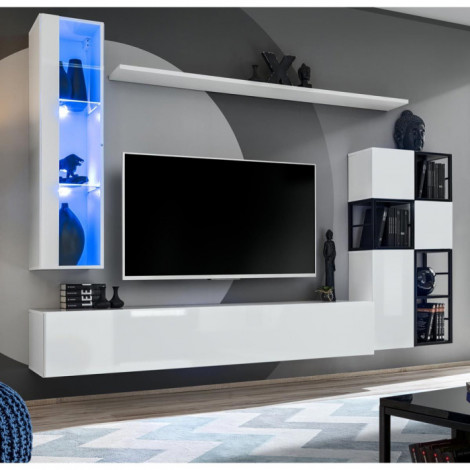 Ensemble Meuble TV Design "Switch II" 250cm Blanc & Noir|Meuble TV|Paris Prix