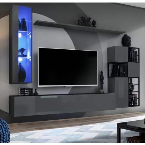 Ensemble Meuble TV Design "Switch II" 250cm Gris & Noir|Meuble TV|Paris Prix