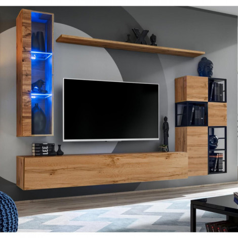 Ensemble Meuble TV Design "Switch II" 250cm Naturel & Noir|Meuble TV|Paris Prix