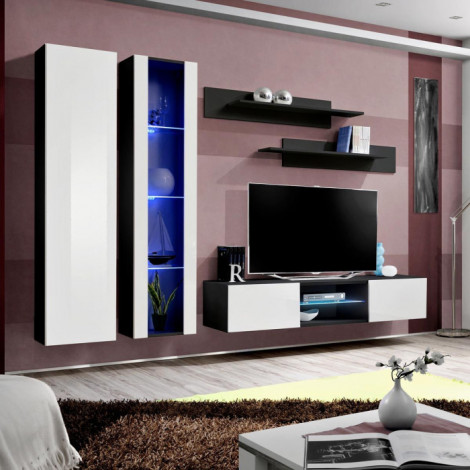 Meuble TV Mural Design "LXXXIX" 260cm Blanc & Noir|Meuble TV|Paris Prix
