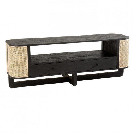 Meuble TV en Rotin "Molly" 140cm Noir & Beige|Meuble TV|Paris Prix