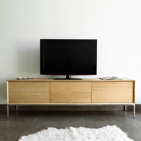 Meuble TV 2 Tiroirs 1 Porte "Kubico" 171cm Chêne Massif|Meuble TV|Paris Prix