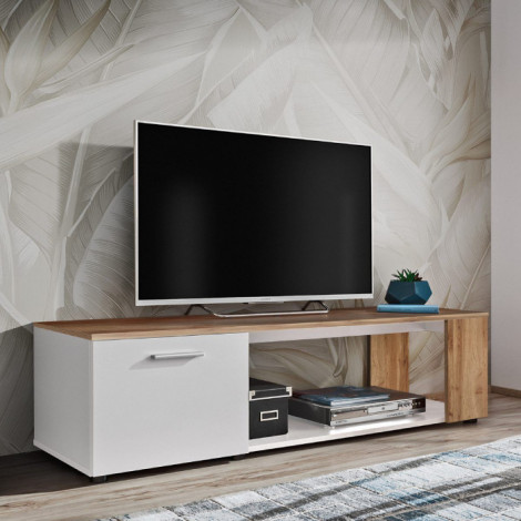 Meuble TV "RTV Maze I" 150cm Blanc & Naturel|Meuble TV|Paris Prix
