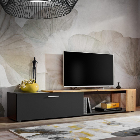 Meuble TV design "RTV Maze II" 200cm Noir & Naturel|Meuble TV|Paris Prix
