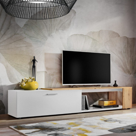 Meuble TV design "RTV Maze II" 200cm Blanc & Naturel|Meuble TV|Paris Prix