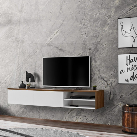 Meuble TV "RTV Dallas" 180cm Blanc & Chêne|Meuble TV|Paris Prix