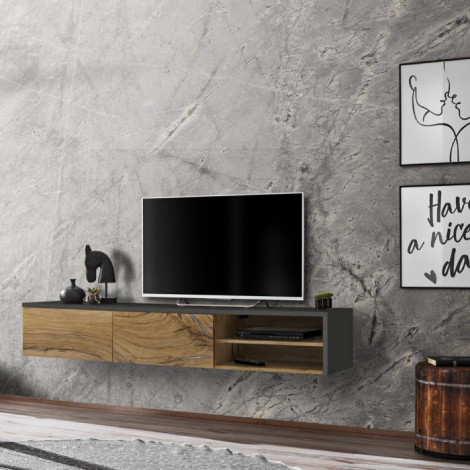 Meuble TV "RTV Dallas" 180cm Chêne & Gris|Meuble TV|Paris Prix