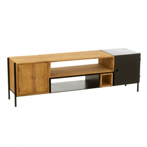 Meuble TV en Bois 2 Portes "Tina" 160cm Noir & Naturel|Meuble TV|Paris Prix