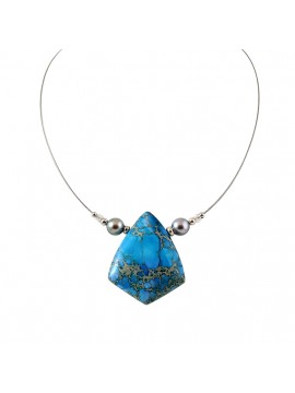Collier Jaspe bleu et perles de Tahiti