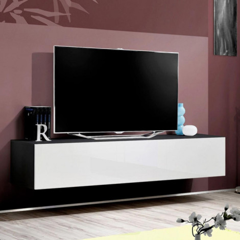 Meuble TV Mural Design "Fly I" 160cm Blanc & Noir|Meuble TV|Paris Prix