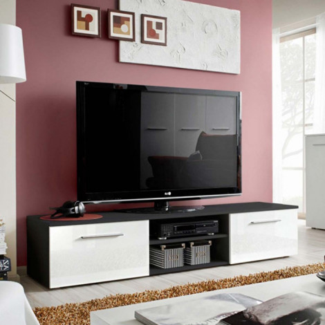 Meuble TV Design "Bono II" 180cm Blanc & Noir|Meuble TV|Paris Prix