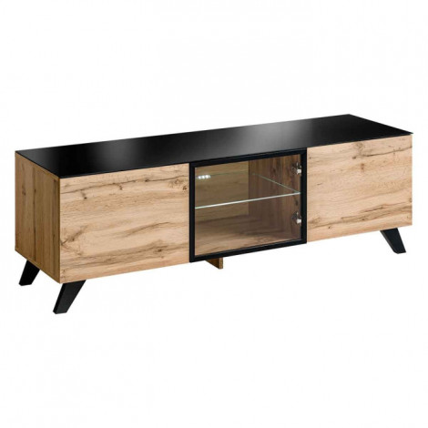 Meuble TV Design LED "Thin" 150cm Noir & Naturel|Meuble TV|Paris Prix