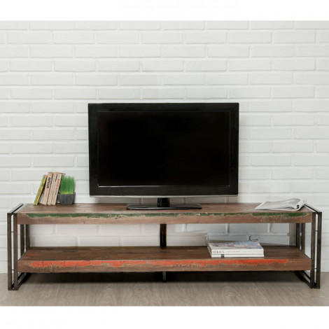 Meuble TV en Teck Industriel "Loft" 160cm Marron|Meuble TV|Paris Prix