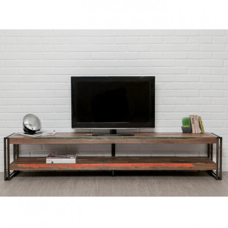 Meuble TV en Teck Industriel "Loft" 200cm Marron|Meuble TV|Paris Prix