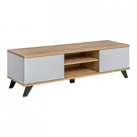 Meuble TV 2 Portes "Bogota" 160cm Gris & Naturel|Meuble TV|Paris Prix