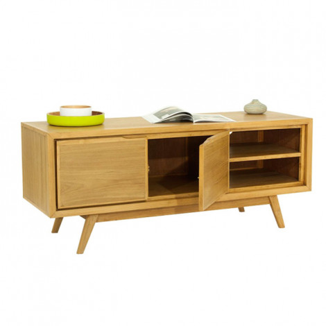 Meuble TV 2 Portes "Fiftees" 136cm Naturel|Meuble TV|Paris Prix