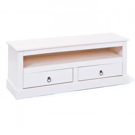 Meuble TV en Pin Massif "Abigael" 118cm Blanc|Meuble TV|Paris Prix
